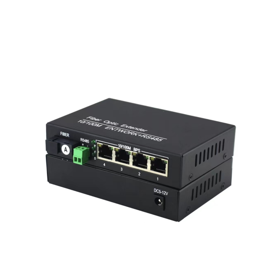 四路百兆网络与双向485一体化光纤收发器 实现网络与数据球机高效联动的光端机解决方案